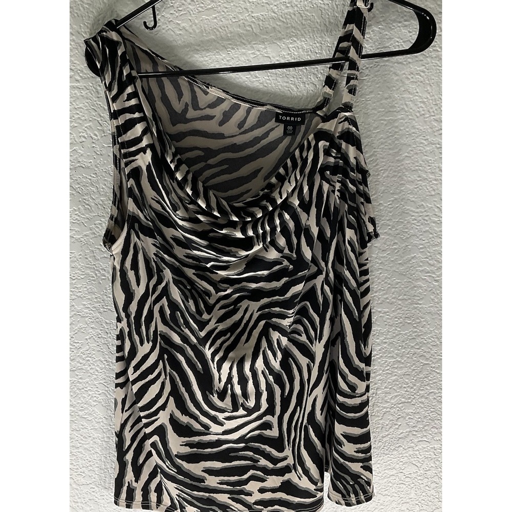 Torrid Size 00 Zebra Print Asymmetrical Cowl Sleeveless Spaghetti Strap WOMENS